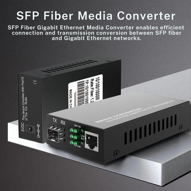 FTTPVIPS A Pair of 1.25G/s Bidi Gigabit Single-Mode Fiber Ethernet Media Converter with 2PCS Bidi SFP LC Transceiver Module Included, 10/100/1000Base-Tx to 1000Base-SX SMF RJ45 to SFP Slot up to 30KM - Image 2